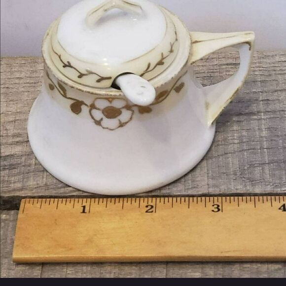 ANTIQUE NIPPON Porcelain Condiment Jar With Spoon Collectible - Picture 8 of 8